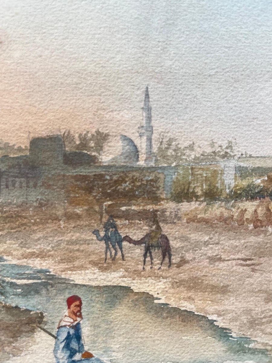 Logo   Louis Amable Crapelet, Les Environs De Gabès (tunisie), Encre Brune, Lavis d'Encre -photo-3