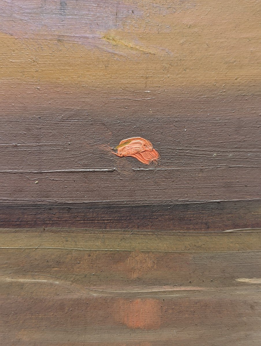 Georges Gonthier, Sunset Over The Sea, Oil On Cardboard-photo-3