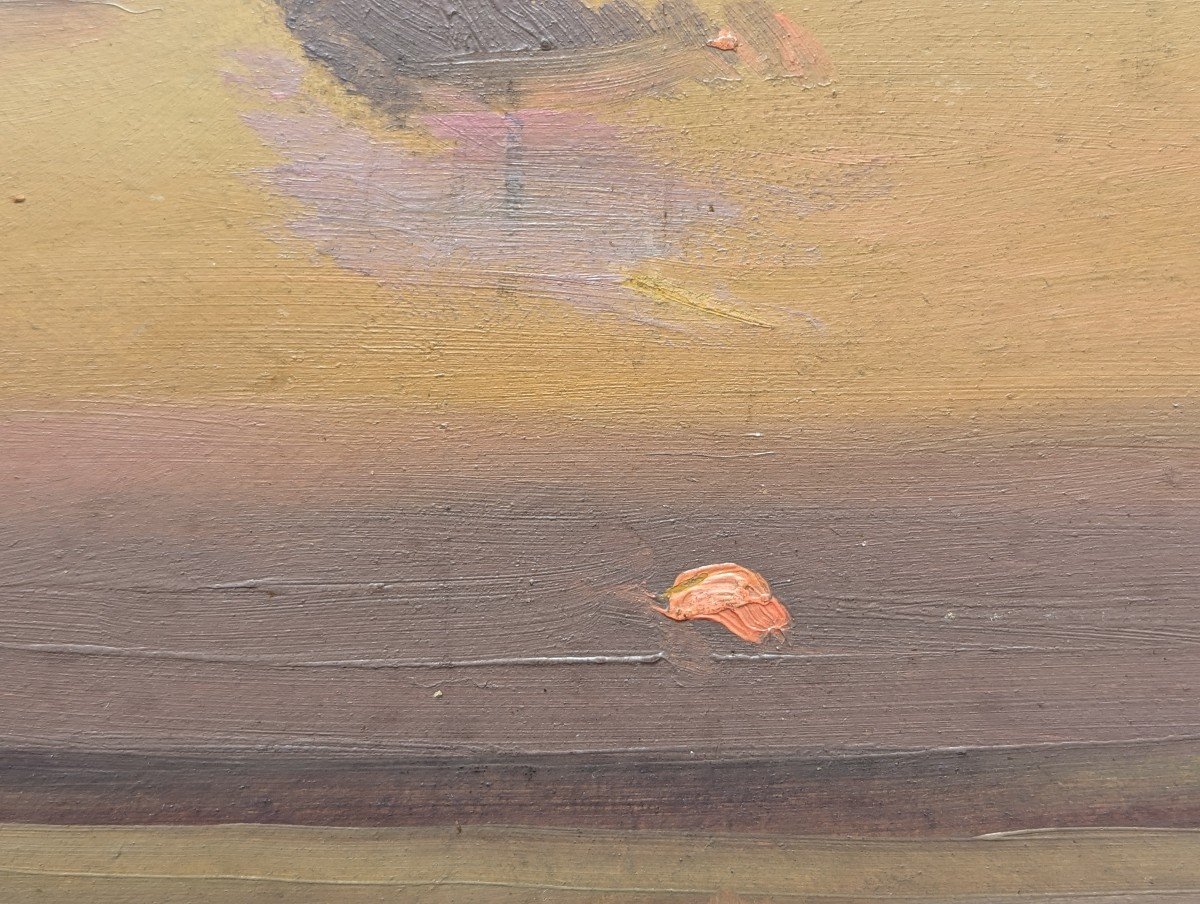 Georges Gonthier, Sunset Over The Sea, Oil On Cardboard-photo-1