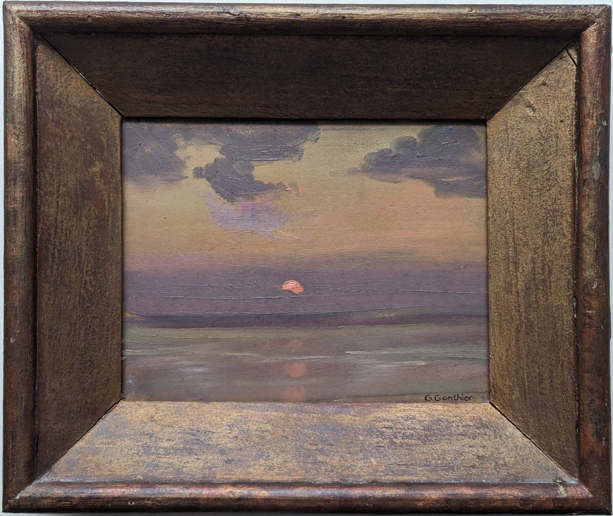 Georges Gonthier, Sunset Over The Sea, Oil On Cardboard