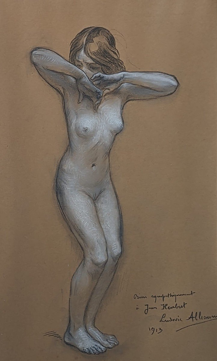 Ludovic Alleaume, Nu Féminin,  1913,  Crayon Noir Et Craie Blanche Sur Paoier-photo-2