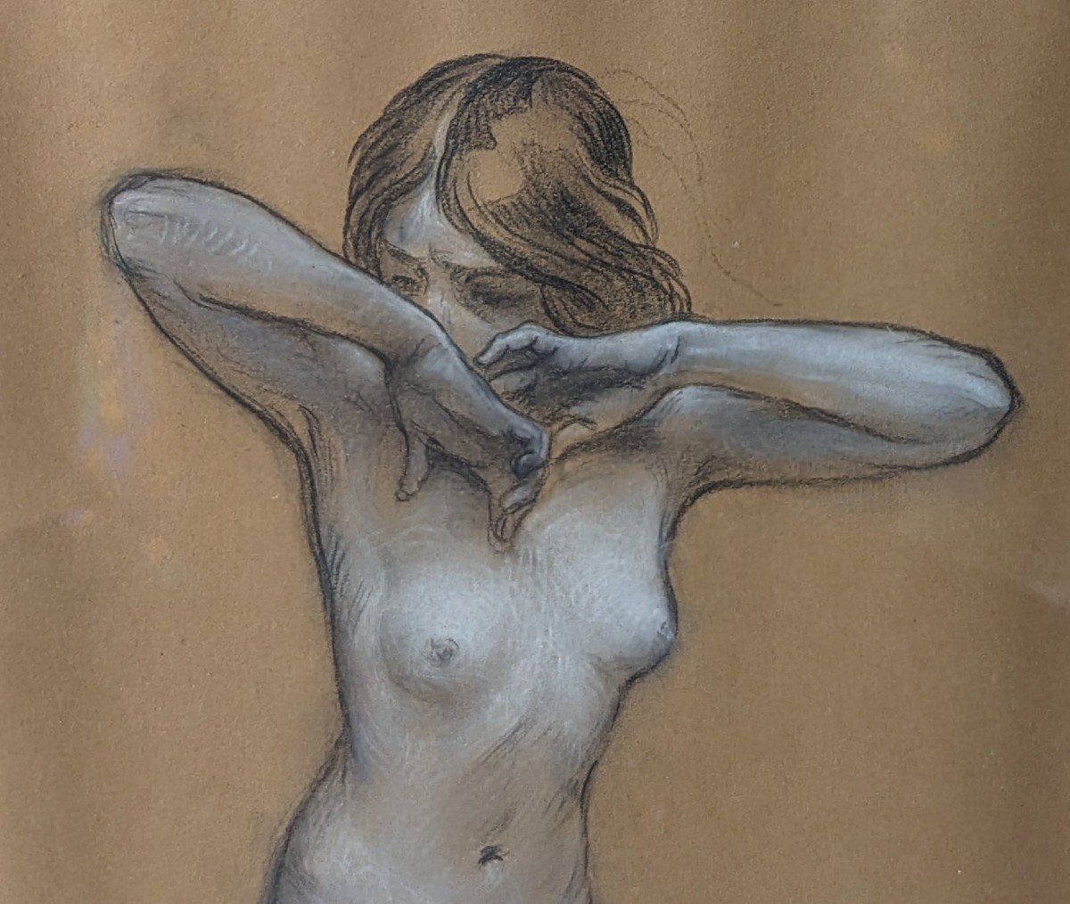 Ludovic Alleaume, Nu Féminin,  1913,  Crayon Noir Et Craie Blanche Sur Paoier-photo-2