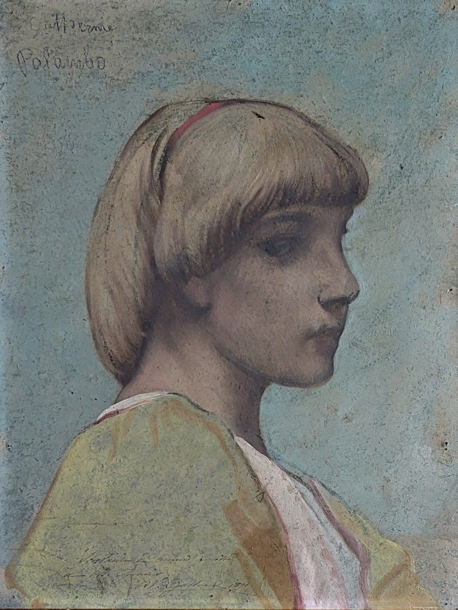 Pierre-victor Galland, Profile Of A Young Girl, 1891, Oil And Pastel On Cardboard-photo-2