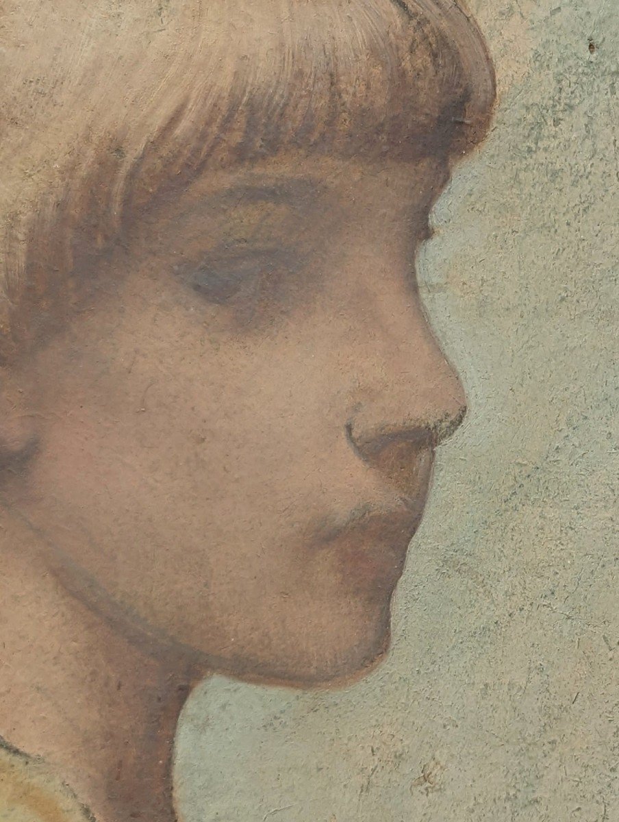 Pierre-victor Galland, Profile Of A Young Girl, 1891, Oil And Pastel On Cardboard-photo-4