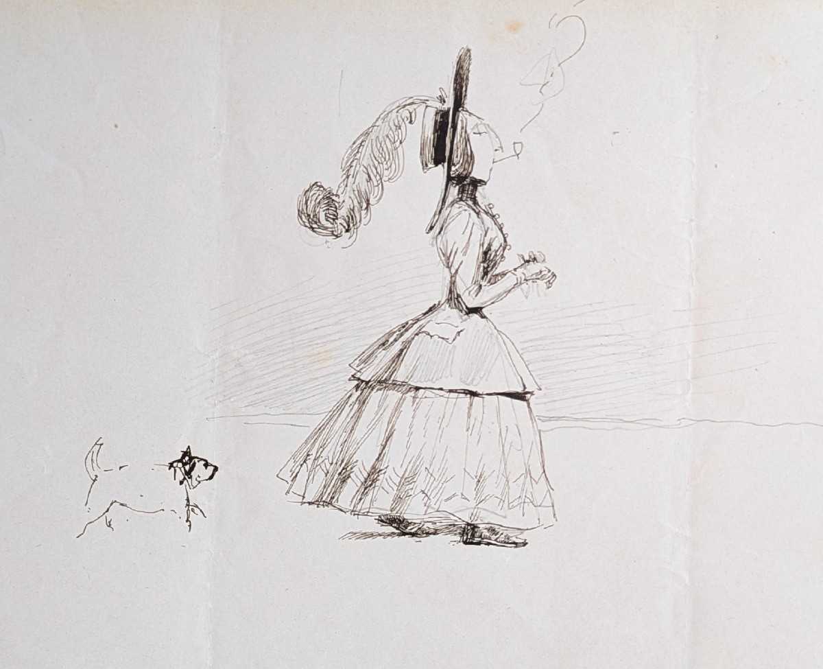 Edouard Detaille, The Smoker And The Dog On A Stroll, 1897, Drawing