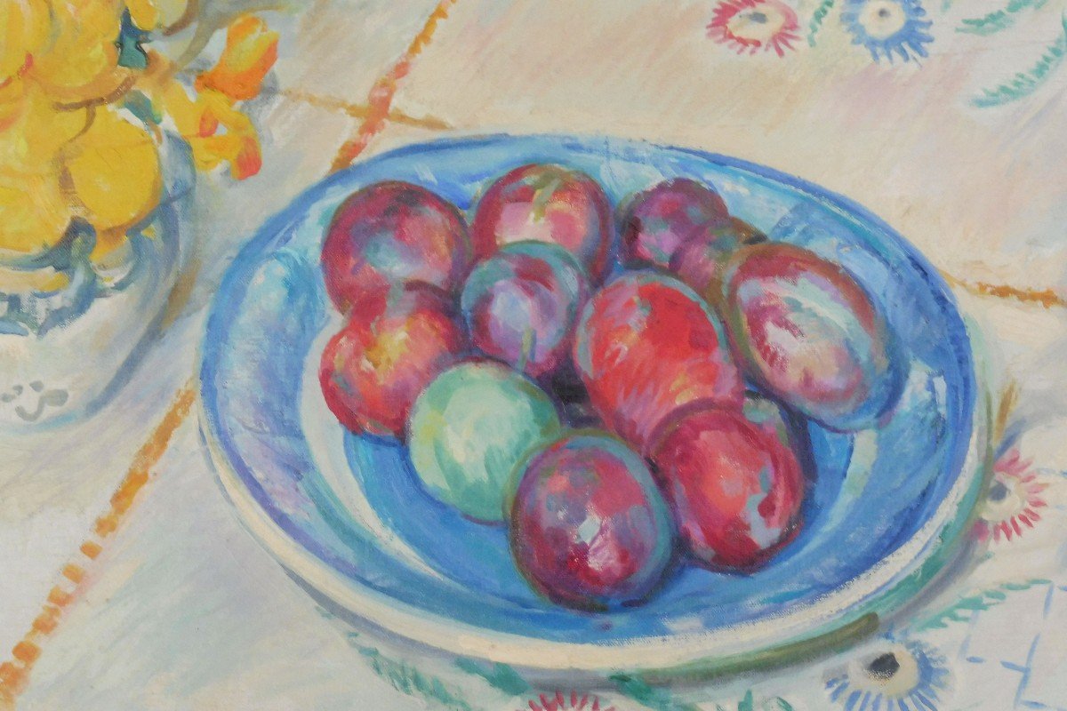 Maurice Crozet 1895-1978 Plums Oil On Canvas-photo-4