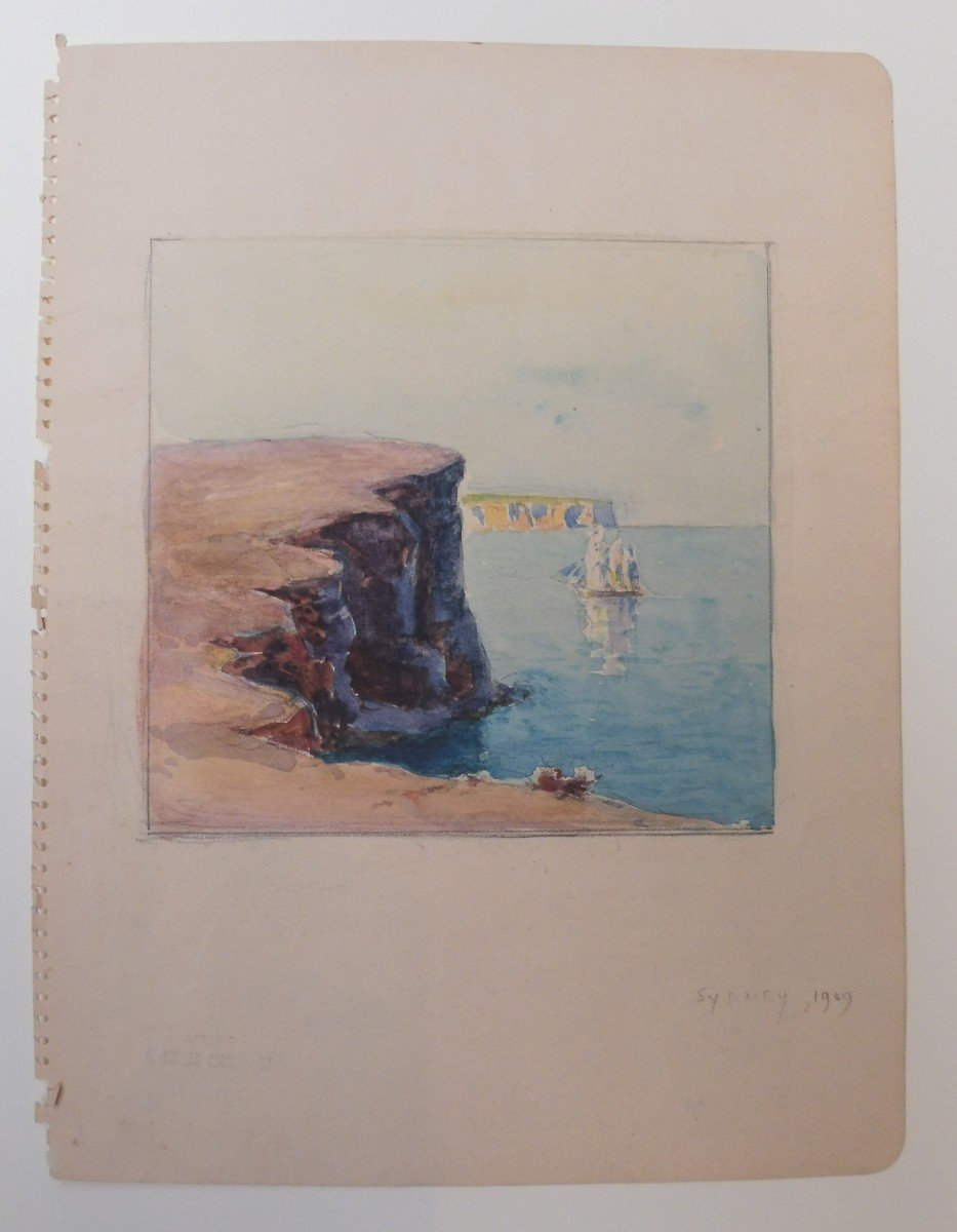 Georges Ricard-Cordingley 1873-1939 Vue Des Côtes De Sydney Australie Aquarelle -photo-2