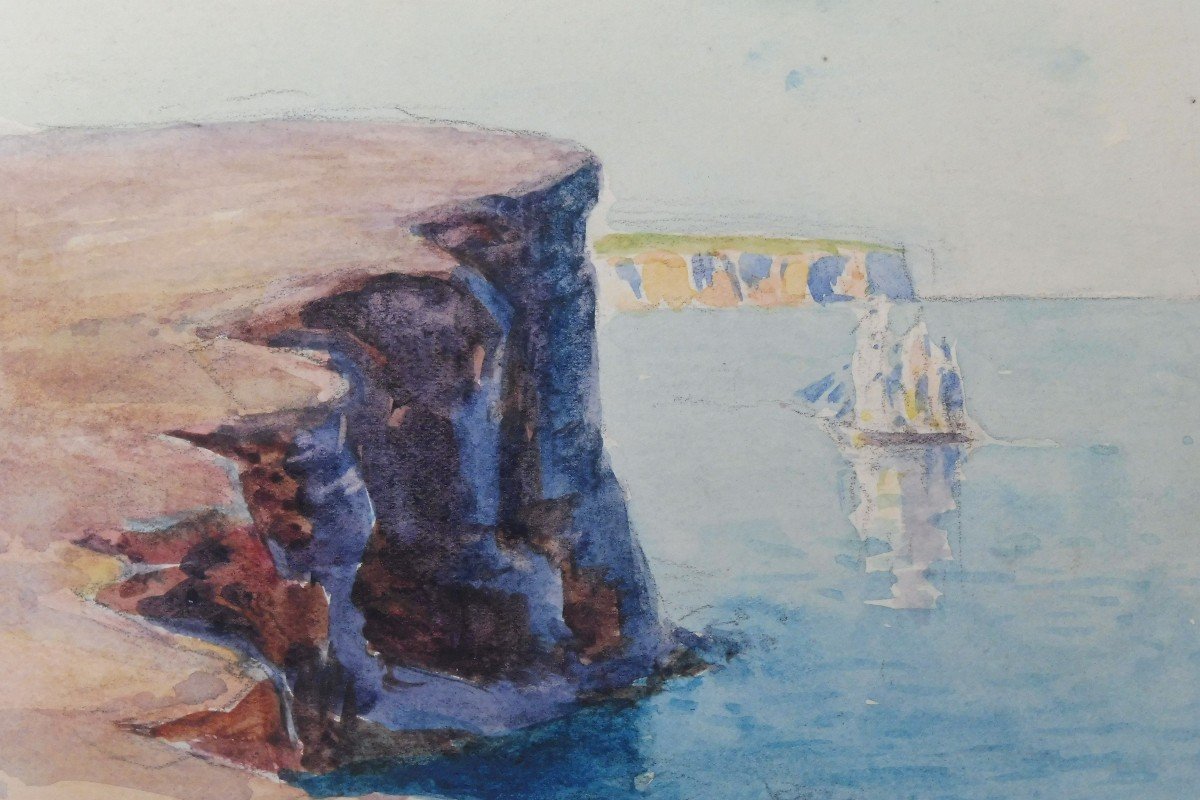 Georges Ricard-Cordingley 1873-1939 Vue Des Côtes De Sydney Australie Aquarelle -photo-3