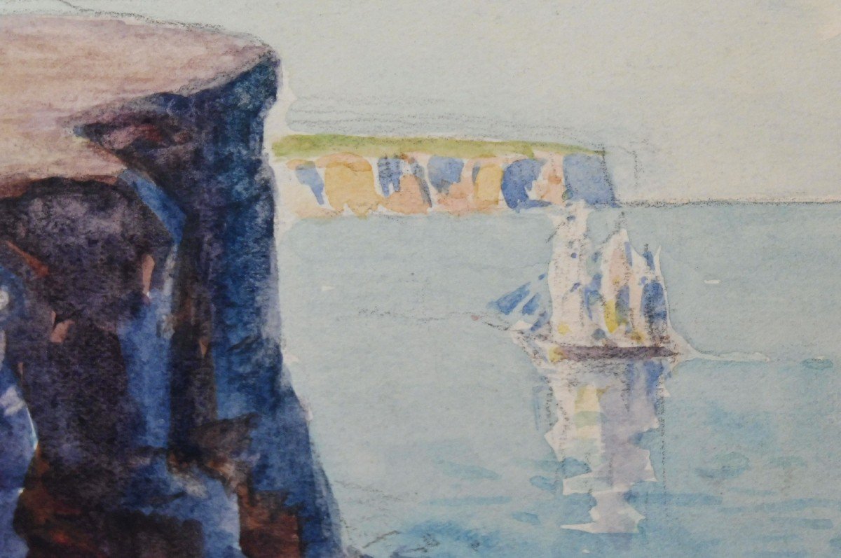 Georges Ricard-Cordingley 1873-1939 Vue Des Côtes De Sydney Australie Aquarelle -photo-4