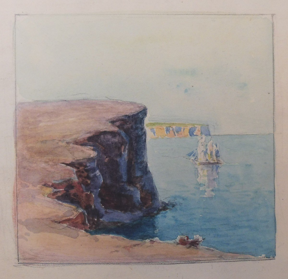 Georges Ricard-Cordingley 1873-1939 Vue Des Côtes De Sydney Australie Aquarelle 