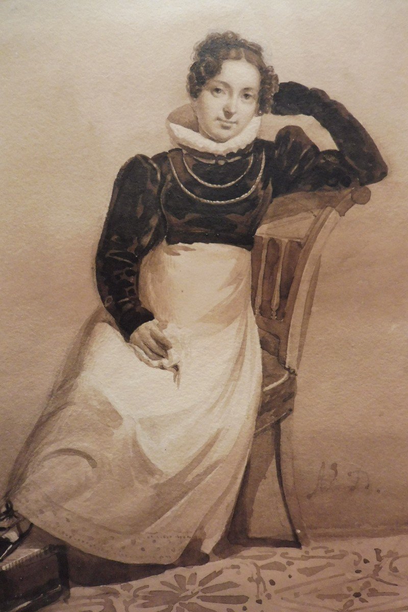 Auguste François Desmoulins 1788-1856 Portrait Of Young Woman Pen And Brown Wash-photo-2