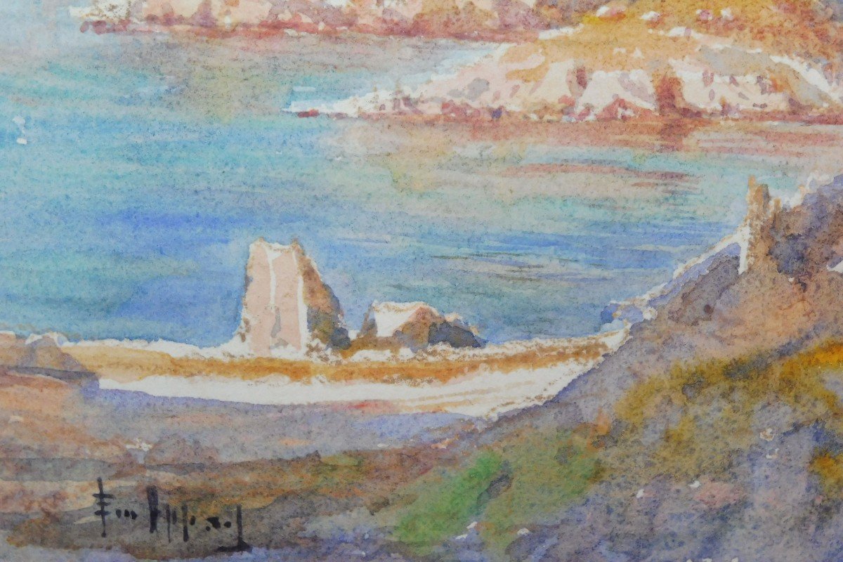 Emile Appay 1876-1935 West Point Of Corsica Watercolor-photo-4