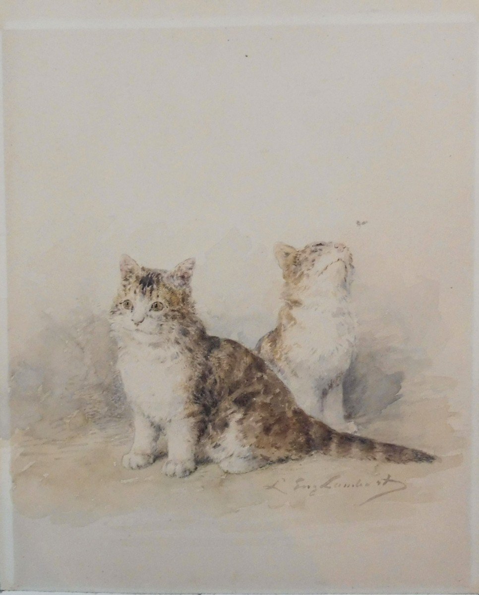 Louis Eugène Lambert 1825-1900 The Kittens Watercolor