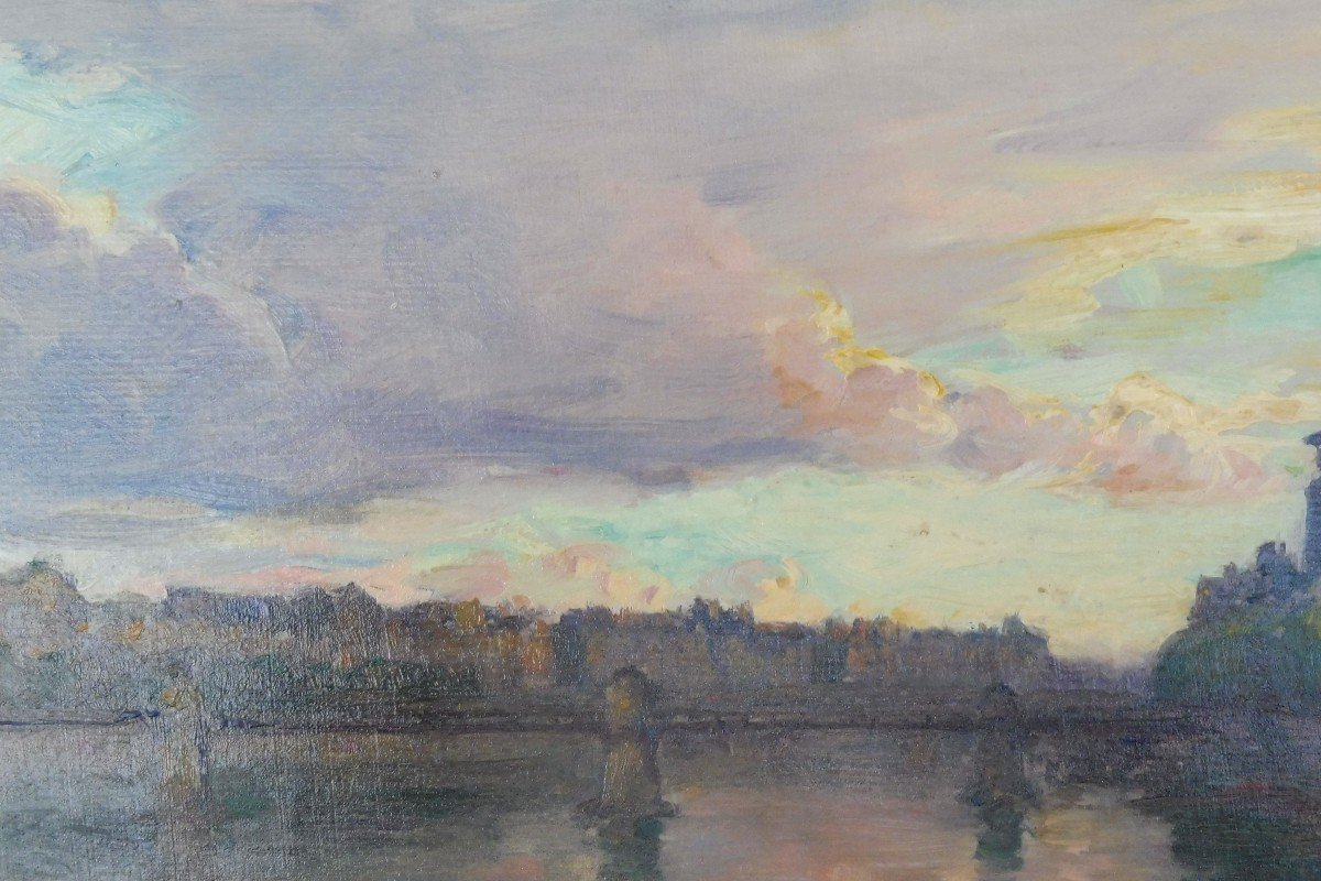 Georges Ricard-cordingley 1873-1939  Lyon Coucher De Soleil Huile Sur Papier-photo-2