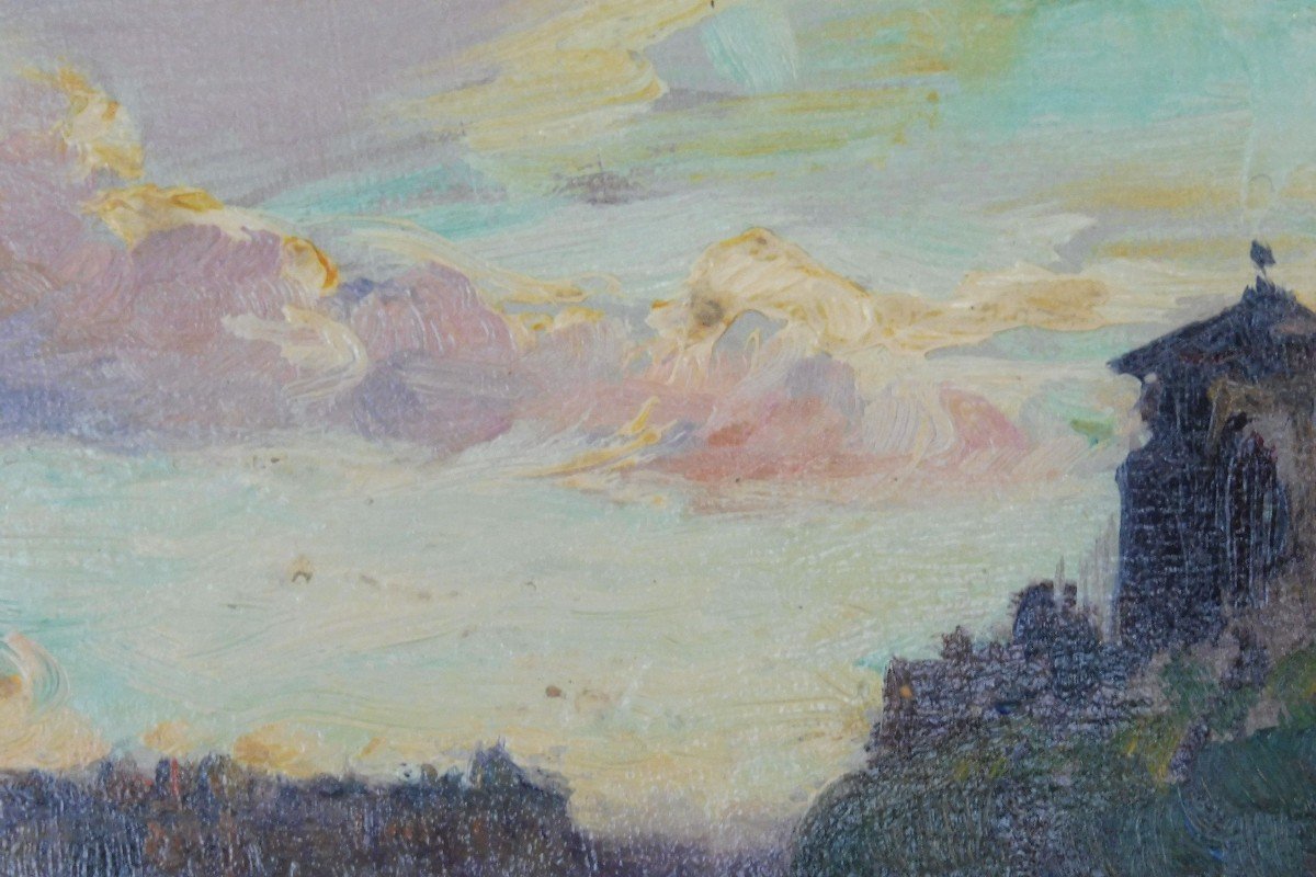 Georges Ricard-cordingley 1873-1939  Lyon Coucher De Soleil Huile Sur Papier-photo-4