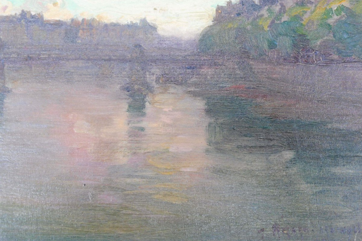 Georges Ricard-cordingley 1873-1939  Lyon Coucher De Soleil Huile Sur Papier-photo-1