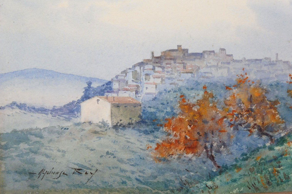 Alphonse Rey 1865-1938 Cagnes Sur Mer Watercolor-photo-2