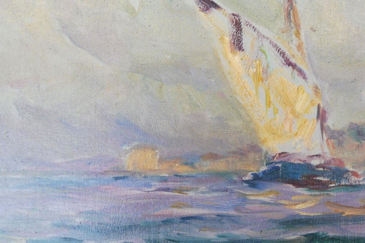 Georges Ricard-cordingley 1873-1939 Tartane Before Cannes Oil On Paper-photo-3