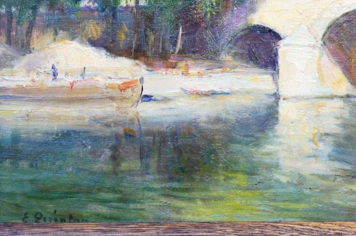 Edmond Quinton 1892-1969 The Pont Neuf Paris Oil On Panel-photo-2