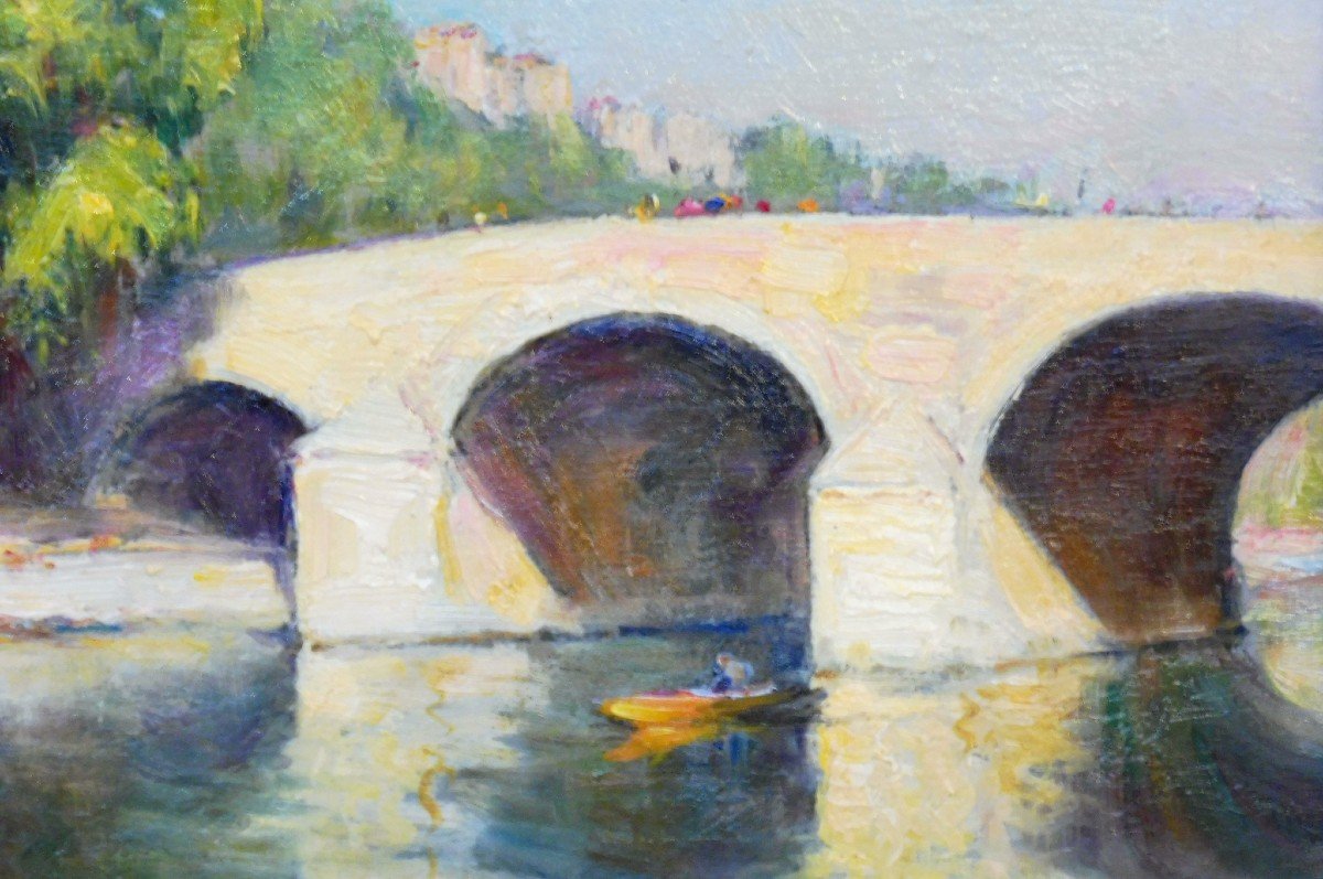 Edmond Quinton 1892-1969 The Pont Neuf Paris Oil On Panel-photo-3