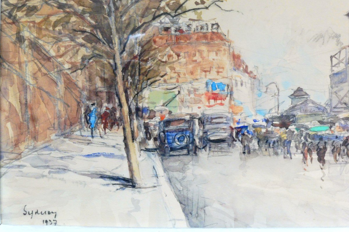 Georges Rose 1895-1951 View Of A Street In Sydney Australia Watercolor-photo-3