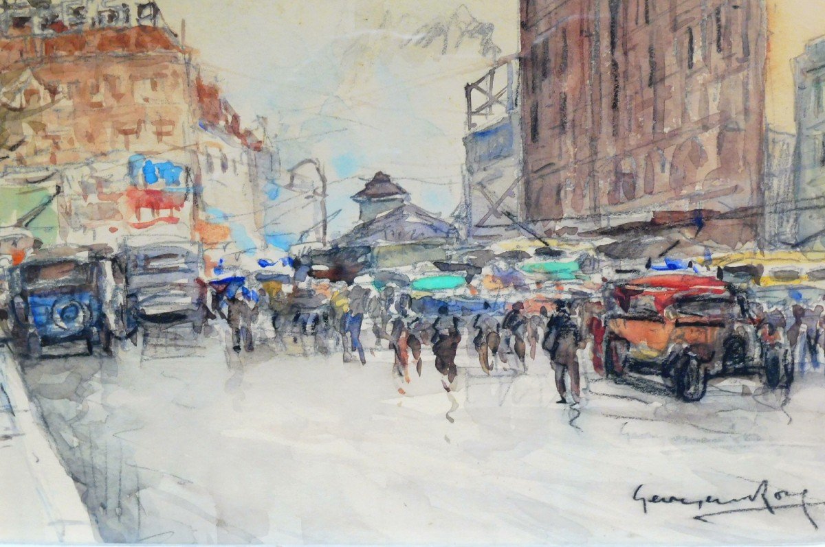 Georges Rose 1895-1951 View Of A Street In Sydney Australia Watercolor-photo-4