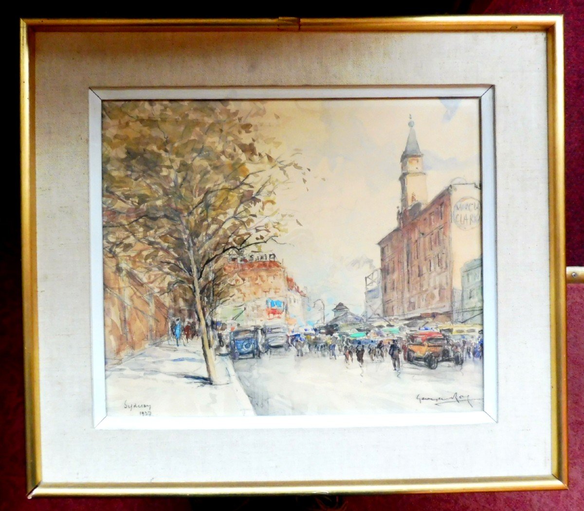 Georges Rose 1895-1951 View Of A Street In Sydney Australia Watercolor