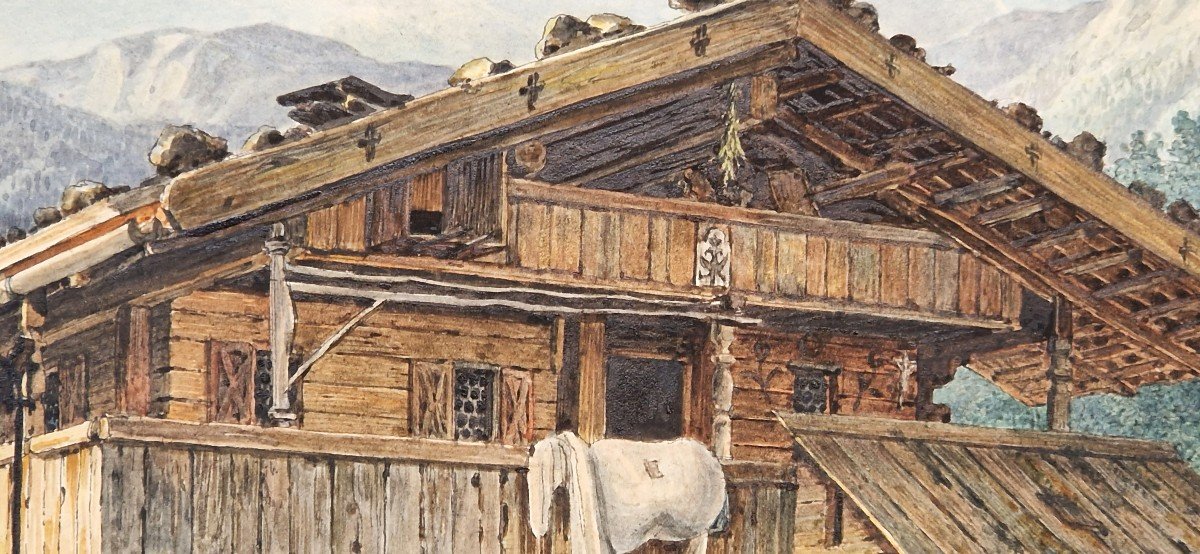 Simon Quaglio 1795-1878 Chalet In The Italian Alps Watercolor-photo-3