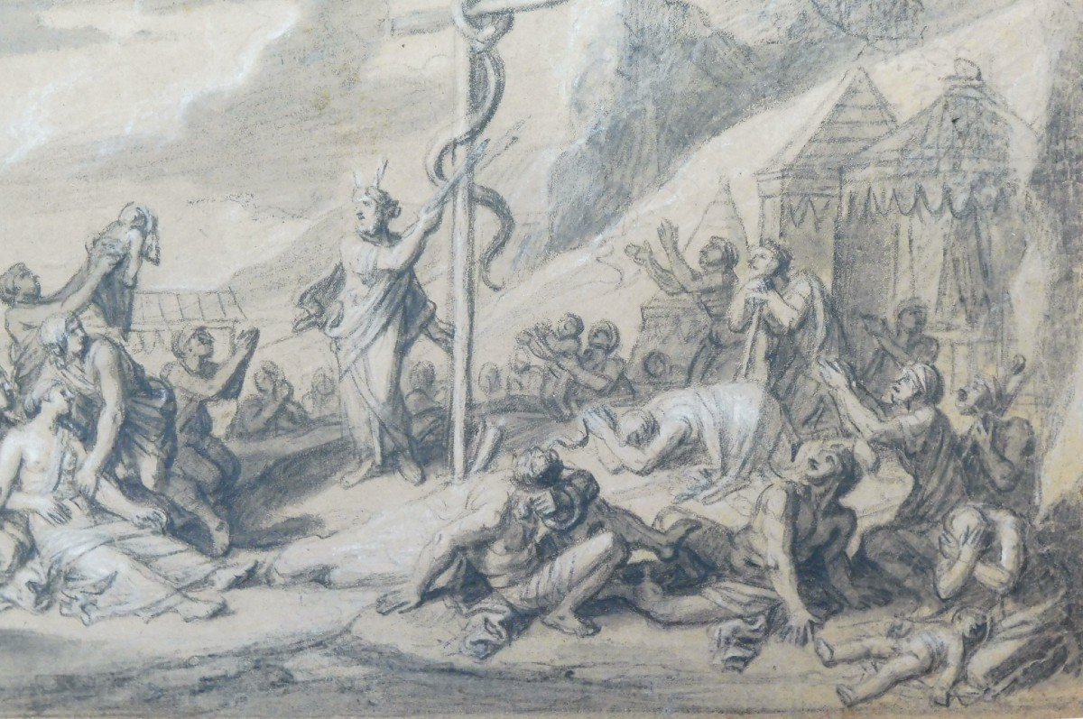 François Verdier 1651-1730 Moïse Et Le Serpent d'Airain Pierre Noire Et Craie Blanche -photo-3