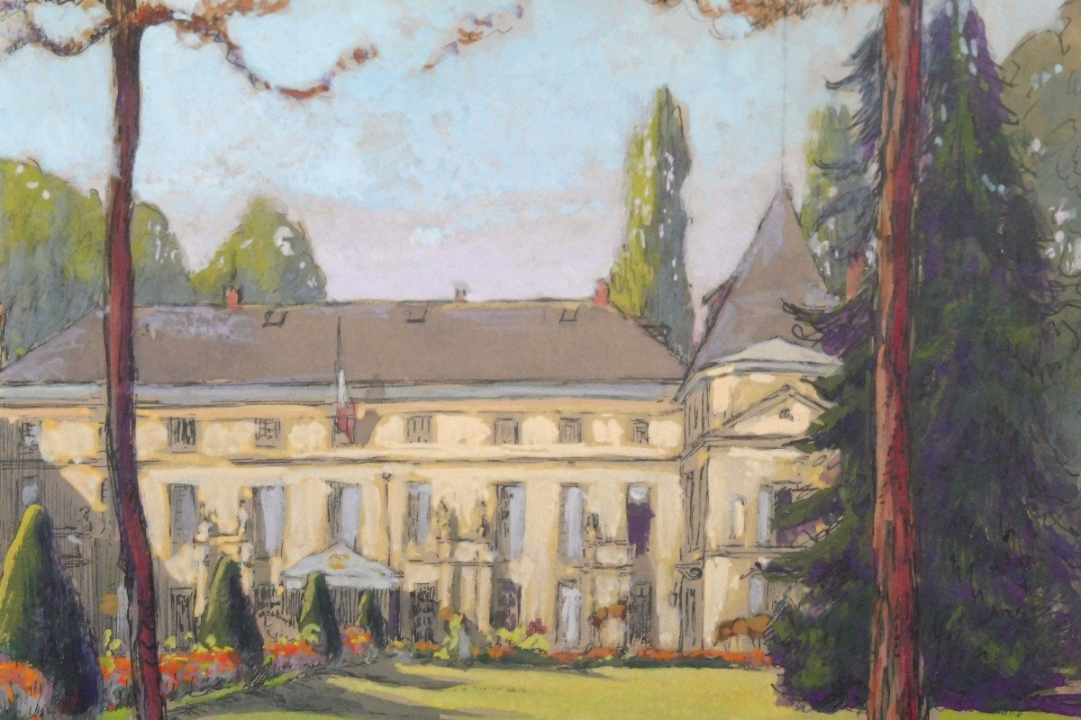 Charles Bétout 1869-1945 The Château De La Malmaison In Rueil Gouache-photo-3