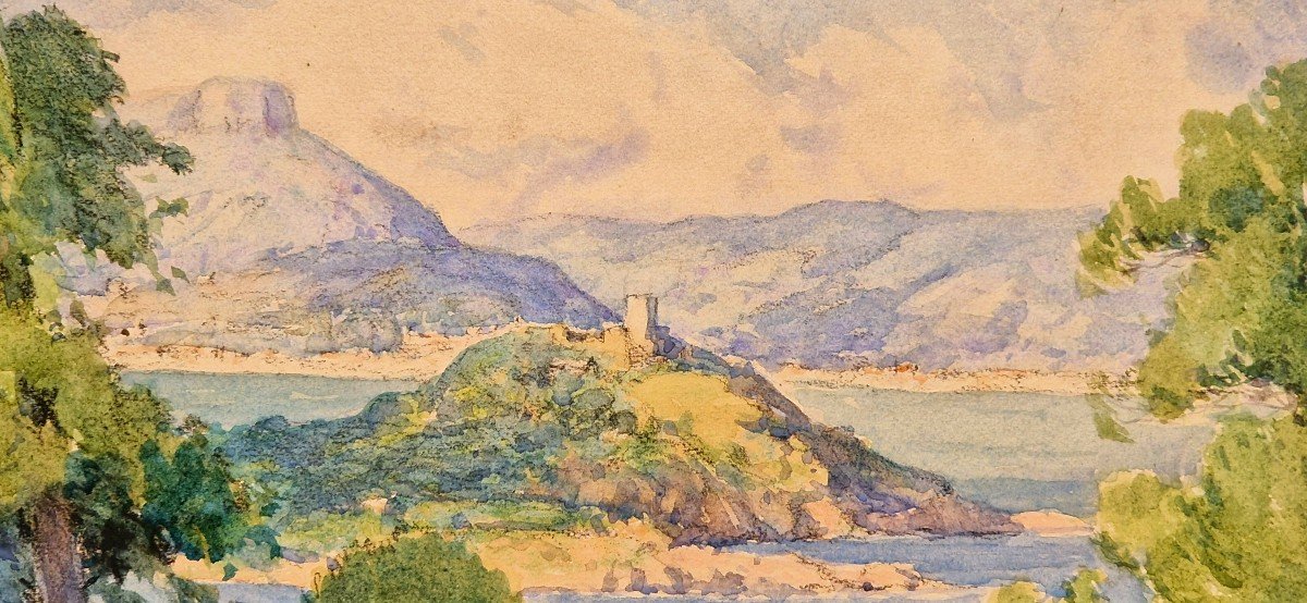 Emile Appay 1876-1935 Cap Ferrat And Pointe St Hospice Watercolor-photo-3