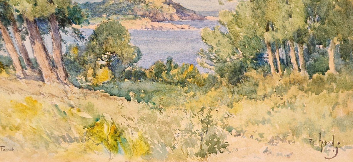 Emile Appay 1876-1935 Cap Ferrat And Pointe St Hospice Watercolor-photo-1