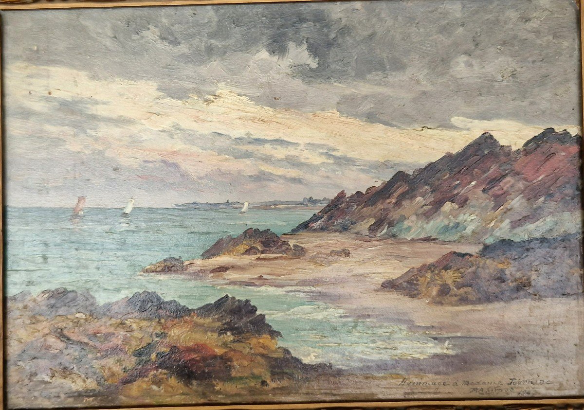 Peter Alfred Gross 1849-1914 The Emerald Coast And St Malo Oil On Cardboard-photo-2