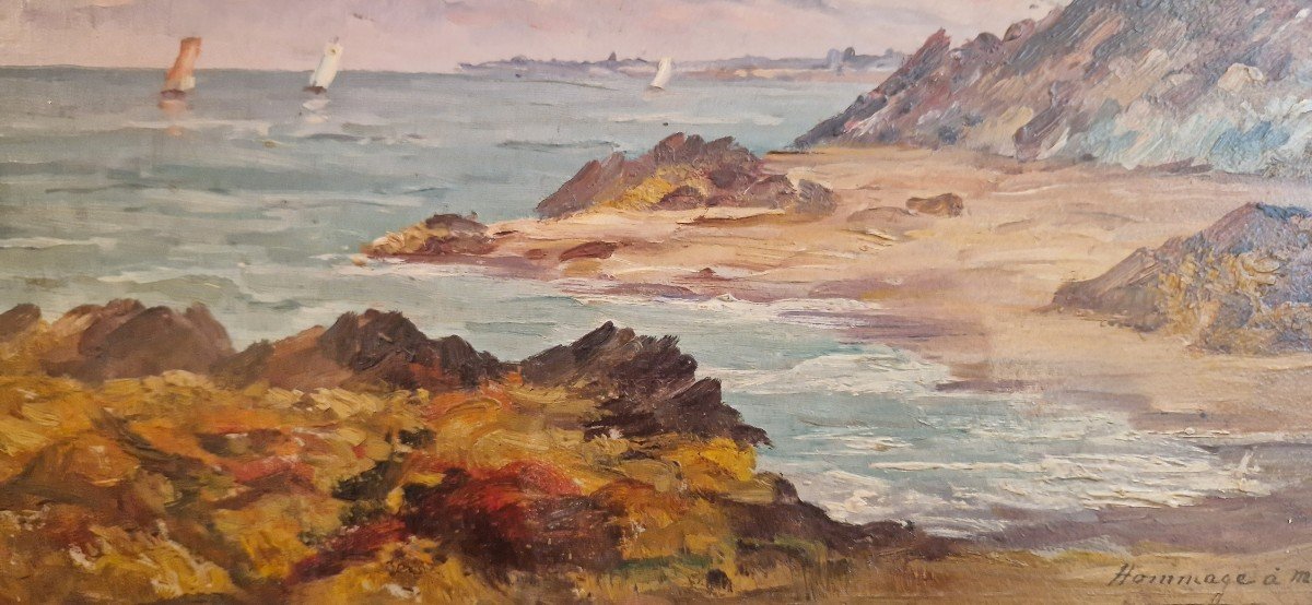 Peter Alfred Gross 1849-1914 The Emerald Coast And St Malo Oil On Cardboard-photo-3