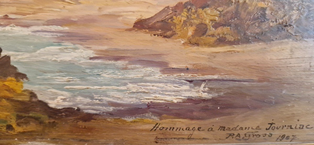 Peter Alfred Gross 1849-1914 The Emerald Coast And St Malo Oil On Cardboard-photo-4