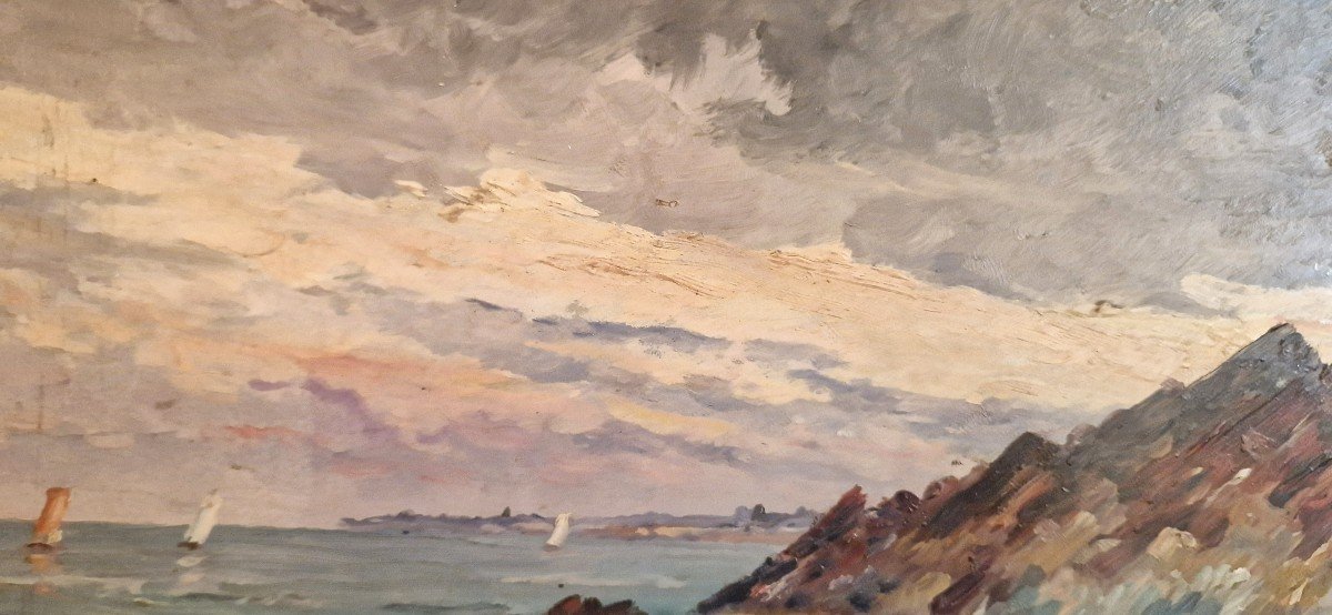 Peter Alfred Gross 1849-1914 The Emerald Coast And St Malo Oil On Cardboard-photo-2