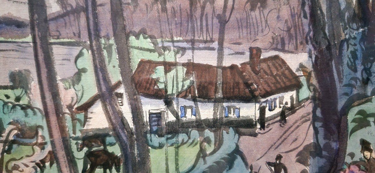 Jules Emile Zingg 1882-1942 Anse Near Perros-guirec Watercolor-photo-1