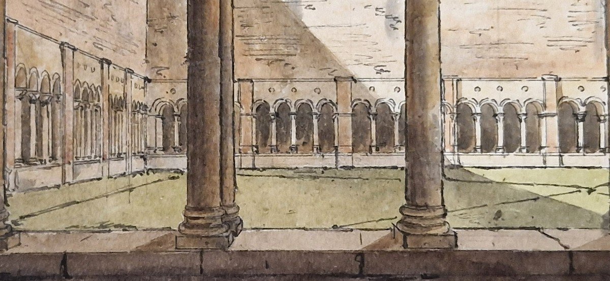 Antoine Jean Baptiste Desplan 1790-1873 Cloitre De Santa Sabina à Rome Aquarelle-photo-1