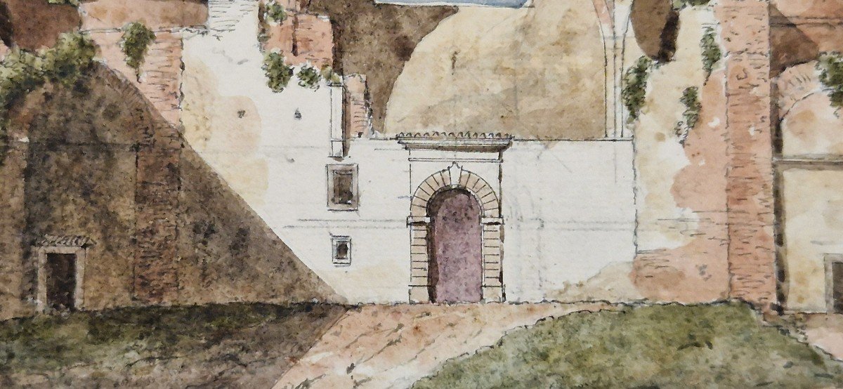 Antoine Jean Baptiste Desplan 1790-1873 Entrée Du Couvent Des Chartreux à Rome Aquarelle-photo-2