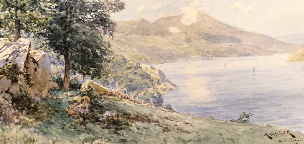 Théophile Meunier 1800-1884 Lake Bourget In Savoie Watercolor-photo-4