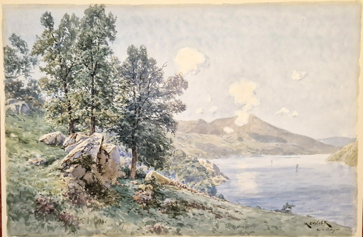 Théophile Meunier 1800-1884 Lake Bourget In Savoie Watercolor