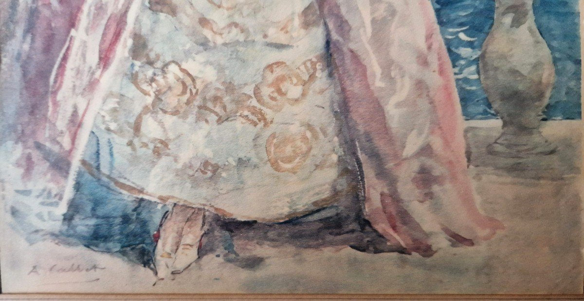 Antoine Calbet 1860-1944 La Vénitienne Aquarelle -photo-1