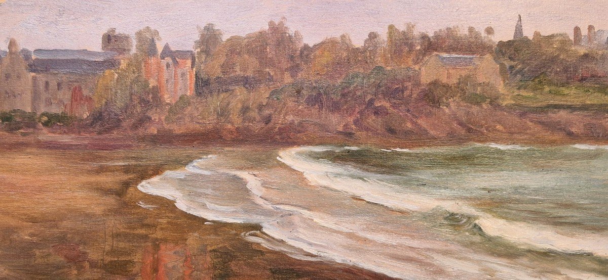 Charles Wislin 1852-1922 The Beach Of Dinard Oil On Paper-photo-2
