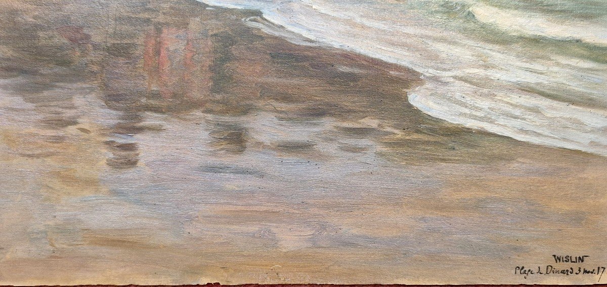 Charles Wislin 1852-1922 The Beach Of Dinard Oil On Paper-photo-3