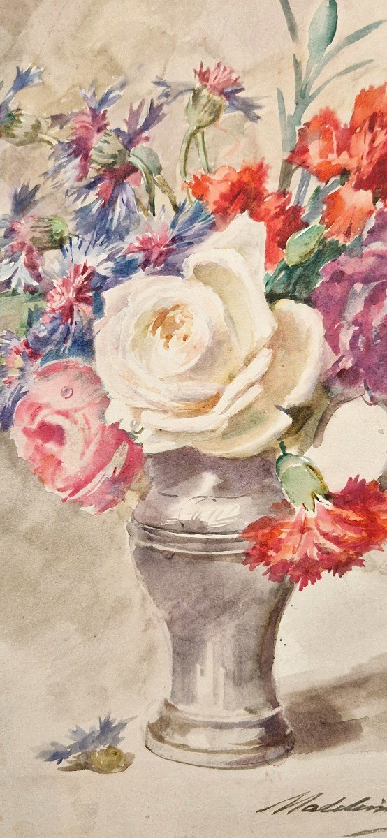 Madeleine Lemaire 1845-1928 Bouquet De Fleurs Aquarelle-photo-2