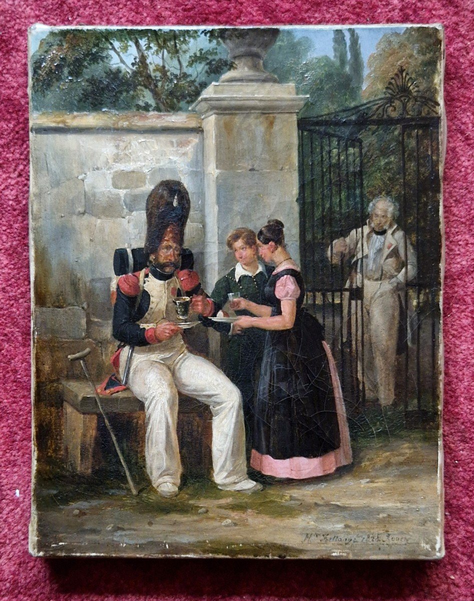 Hippolyte Bellangé 1800-1866 Les Jeunes Filles Et Le Grognard Huile Sur Toile-photo-2