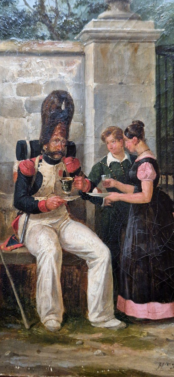 Hippolyte Bellangé 1800-1866 Les Jeunes Filles Et Le Grognard Huile Sur Toile-photo-3
