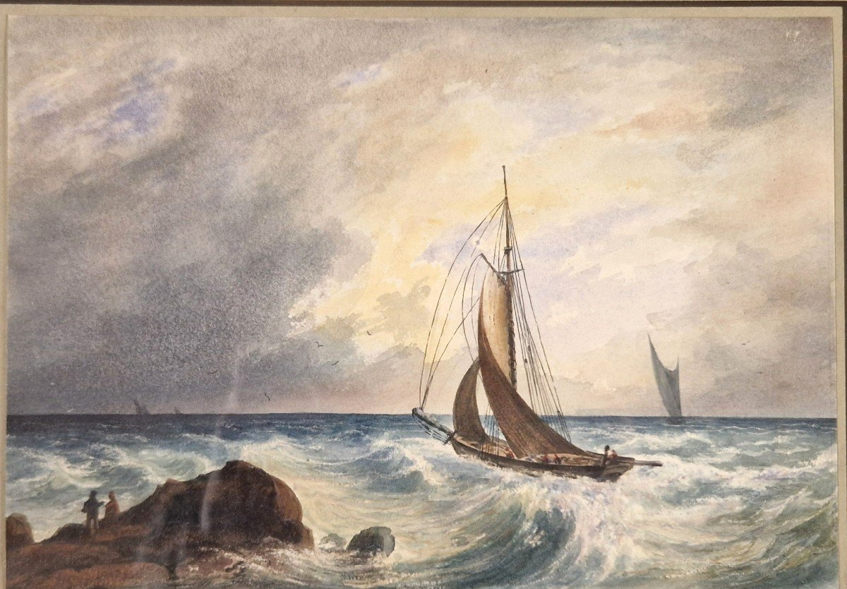 Théodore Gudin 1802-1880 Marine Aquarelle-photo-2