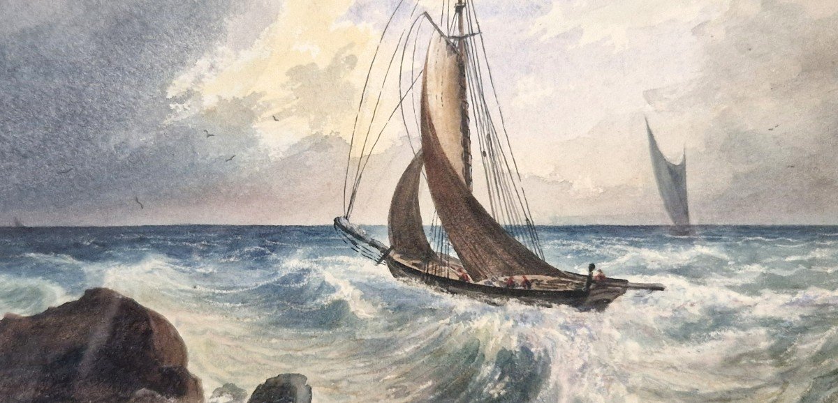 Théodore Gudin 1802-1880 Marine Aquarelle-photo-3