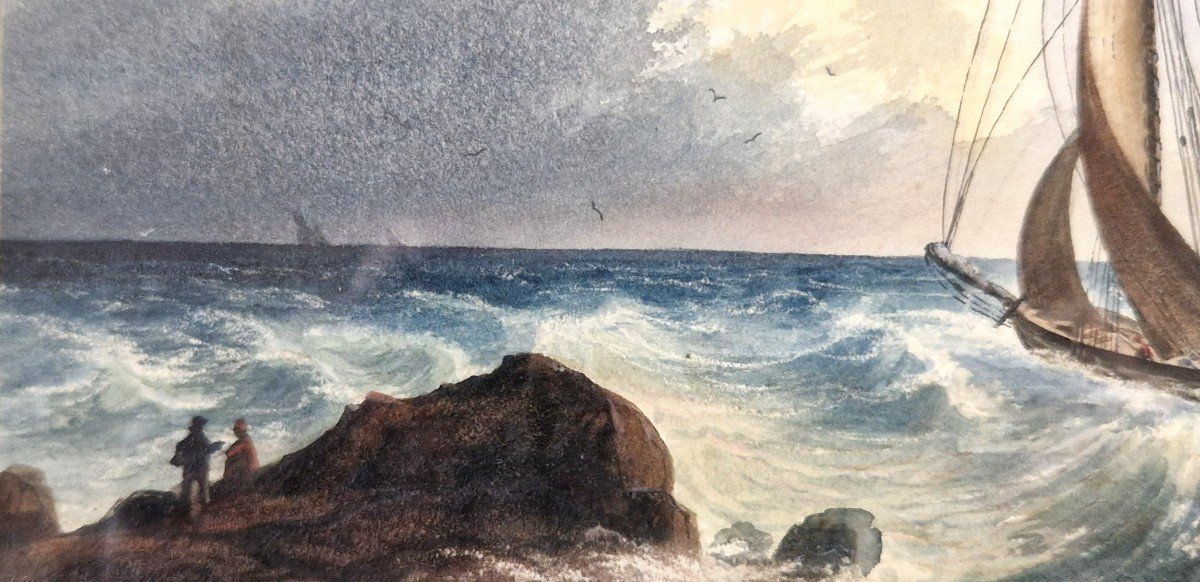 Théodore Gudin 1802-1880 Marine Aquarelle-photo-1